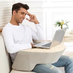 Beige and Gray Laptop Desk Cushion